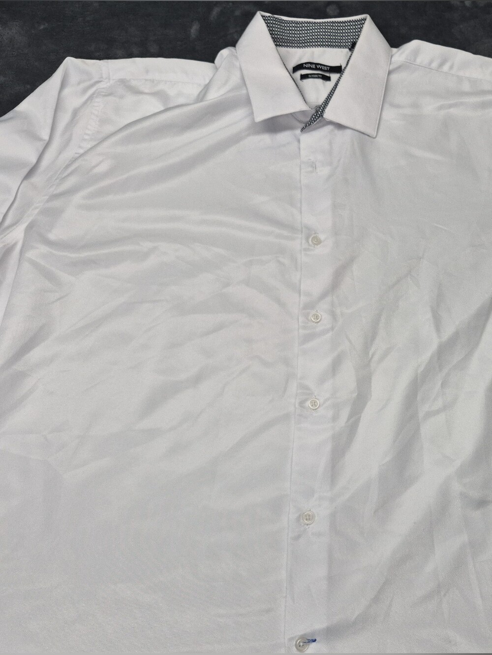 Men’s NINE WEST Button Up White & Black Accent Cuffs Size XL ClassFit 17-17 1/2